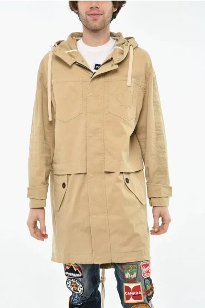 Dsquared2 Cotton Coat With Hidden Closure And Hood Grösse 46 In Brown