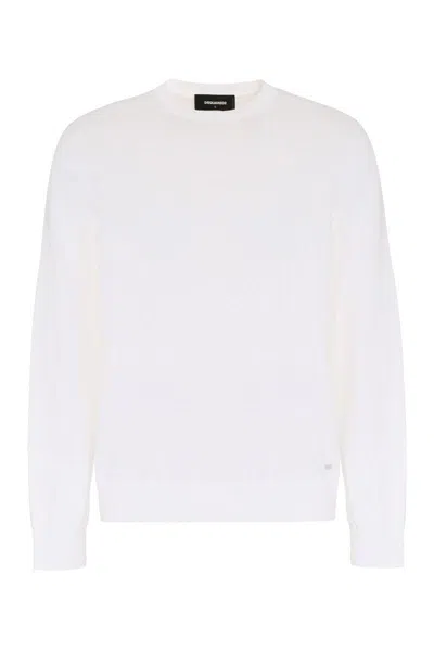 Dsquared2 Ribbed Crew-neck Cotton Sweater With Long Sleeves In White