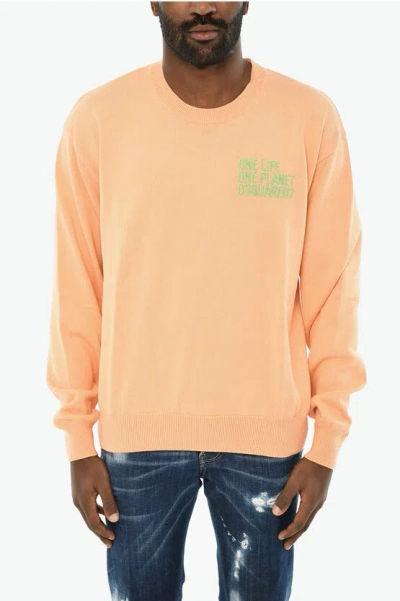 Dsquared2 Cotton Crew-neck Sweater With Embroidery In Orange