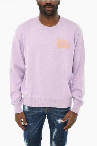 Dsquared2 Cotton Crew-neck Sweater With Embroidery In Purple