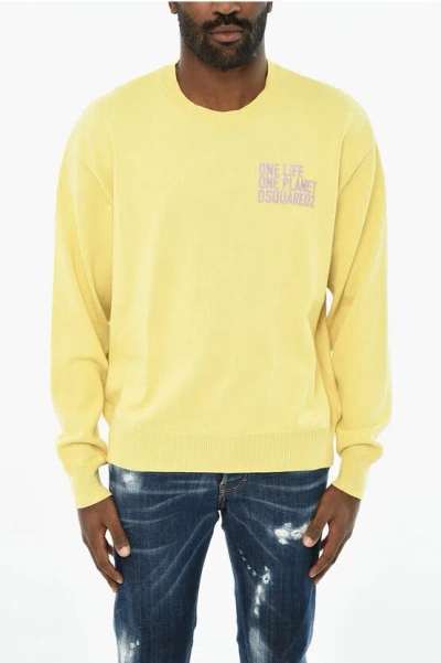Dsquared2 Cotton Crew-neck Sweater With Side Logo In Yellow