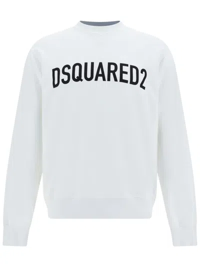 Dsquared2 Ribbed Crew-neck Cotton Sweatshirt With Long Sleeves In White
