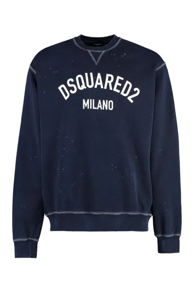 Dsquared2 Cotton Crew-neck Sweatshirt In Blue