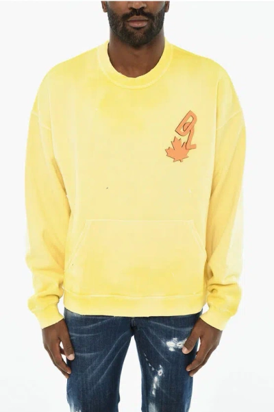 Dsquared2 Cotton Crew-neck Sweatshirt With Embossed Logo In Yellow