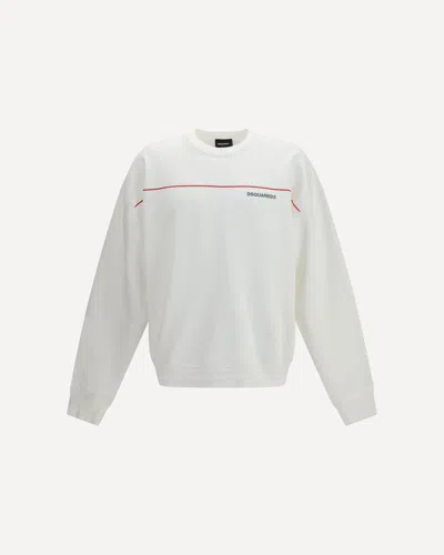 Dsquared2 Cotton Crew Neck Sweatshirt With Logo Print In White