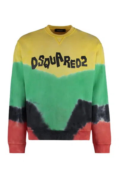 Dsquared2 Tie-dye Crew-neck Sweatshirt With Logo Print In Multi-colored