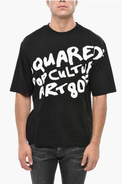Dsquared2 Cotton Crew-neck T-shirt With Contrasting Print In Black