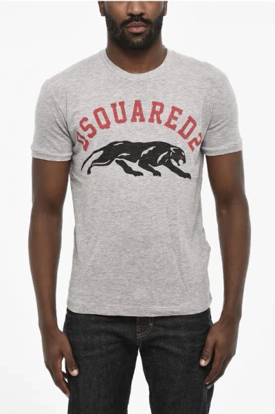 Dsquared2 Cotton Crew-neck T-shirt With Frontal Print In Grey