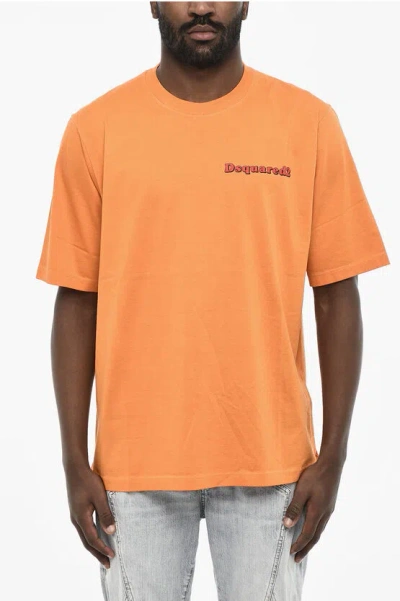 Dsquared2 Cotton Crew-neck T-shirt With Logo Print In Orange