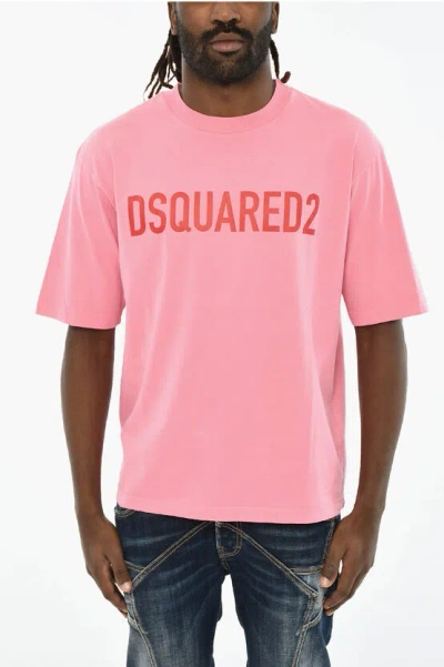 Dsquared2 Cotton Crew-neck T-shirt With Print In Pink