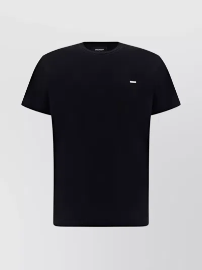 Dsquared2 Cotton Crew Neck T-shirt With Ribbed Detail In Black