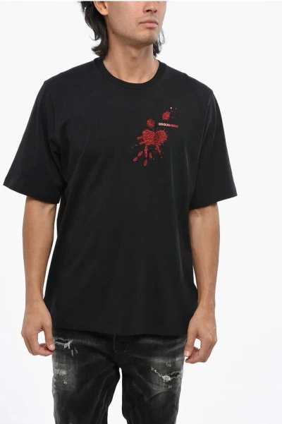 DSQUARED2 COTTON CREW NECK T-SHIRT WITH SEQUINED EMBROIDERY