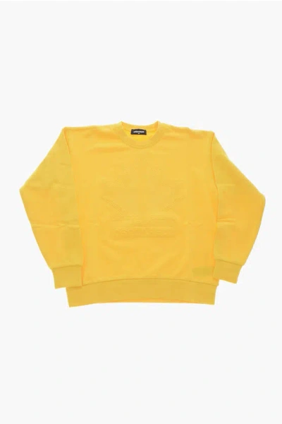 Dsquared2 Cotton Crewneck Sweatshirt Slouch Fit With Embossed Logo In Yellow