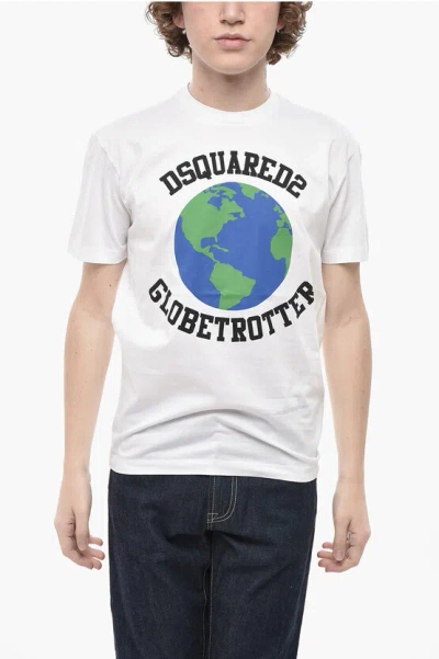 Dsquared2 Cotton Crewneck T-shirt Globetrotter In White