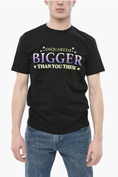 Dsquared2 Cotton Crewneck T-shirt With Print In Black