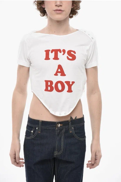 Dsquared2 Cotton Crop Top It's A Boy In White