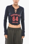 Dsquared2 Cotton Cropped Fit T-shirt With Lace-up Detail In Blue
