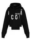Dsquared2 Asymmetric Hem Cropped Hoodie Drawstring In Black