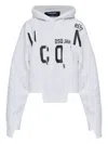 Dsquared2 Asymmetric Hem Cropped Hoodie Drawstring In White