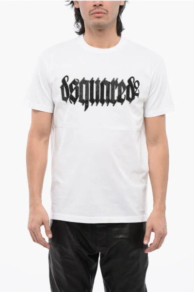 Dsquared2 Cotton D2 Gothic Loose Fit T-shirt With Rhinestones In White