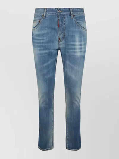 Dsquared2 Cotton Denim Jeans Faded Wash Belt Loops In Blue