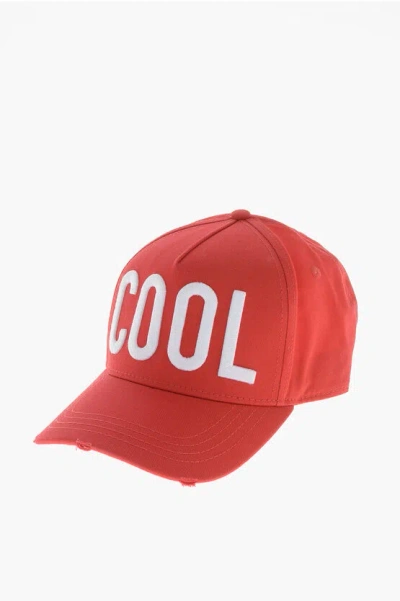 Dsquared2 Cotton Gabardine Baseball Cap Cool With Embossed Detail In Orange