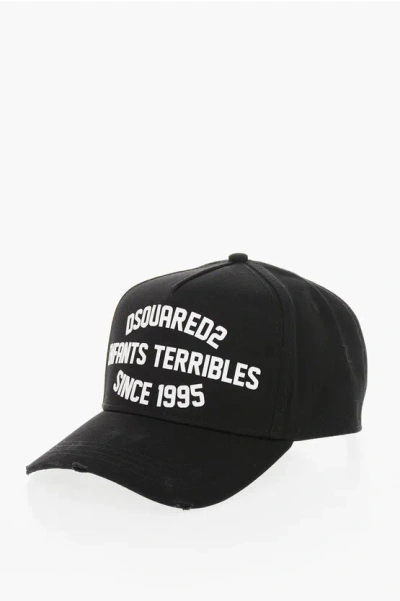 Dsquared2 Cotton Gabardine Baseball Cap Enfants Terribles With Embosse In Black