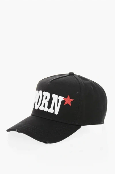 Dsquared2 Cotton Gabardine Baseball Cap Rocco With Raised Embroidery In Black