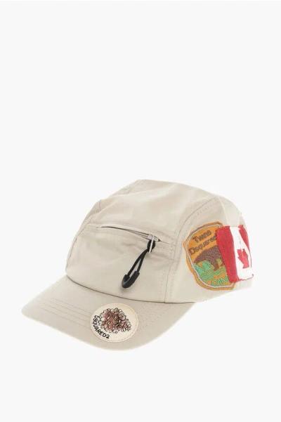 Dsquared2 Cotton Gabardine Baseball Cap With Pocket And Patches In White