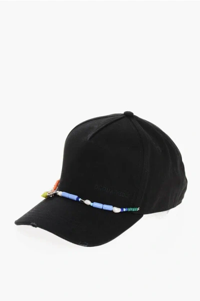 Dsquared2 Cotton Gabardine Cap Embellished With Beads
