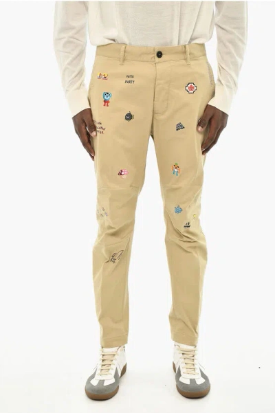 Dsquared2 Cotton Gabardine Chino Pants In Yellow