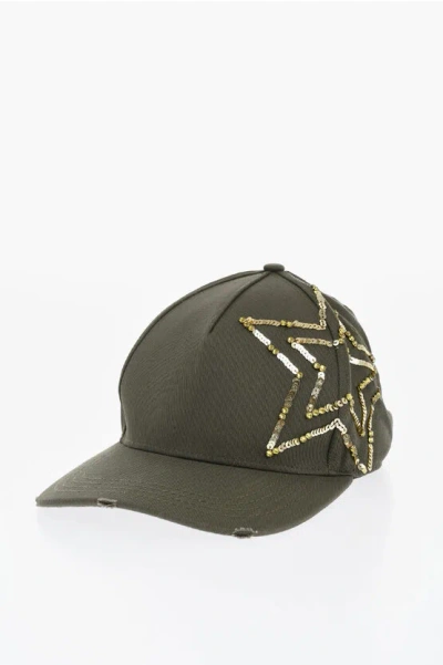 Dsquared2 Cotton Gabardine Hat With Sequins In Green
