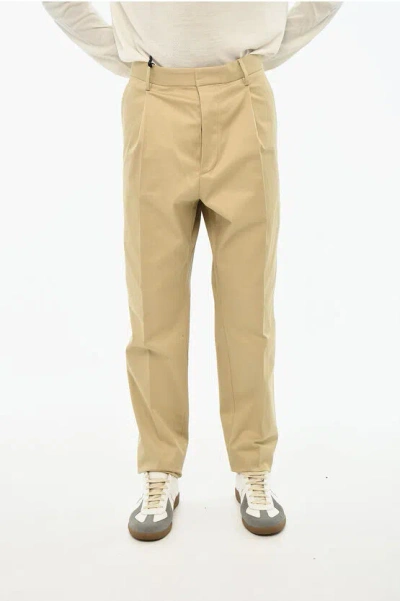 Dsquared2 Cotton Gabardine Single Pleat Pants With Hidden Closure In Brown