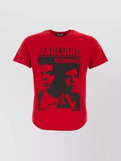 Dsquared2 Cotton Graphic Print Crew Neck T-shirt In Red
