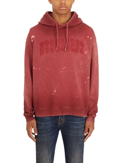 Dsquared2 Cotton Hoodie In Red