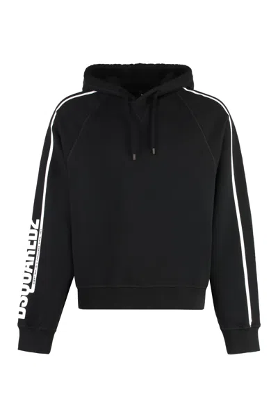 Dsquared2 Cotton Hoodie With Raglan Sleeves In Black