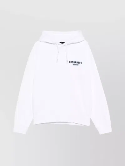 Dsquared2 Cotton Hoodie Drawstring Sweater In White