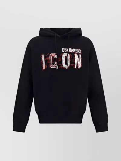 Dsquared2 Cotton Hoodie Graphic Print In Black