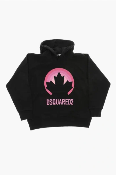 Dsquared2 Cotton Hoodie Slouch Fit With Print In Black