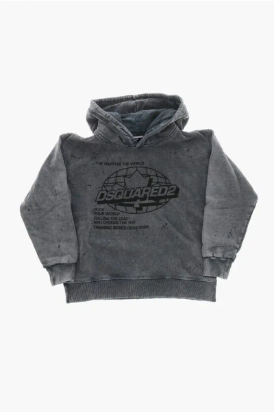 Dsquared2 Cotton Hoodie Slouch Fit With Print In Gray