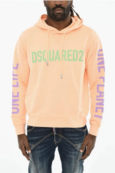 Dsquared2 Cotton Hoodie With Contrasting Logo In Neutral