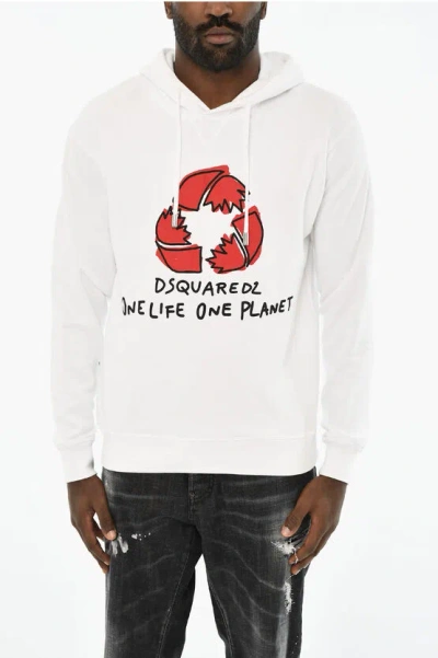 Dsquared2 Cotton Hoodie With Frontal Logo In White
