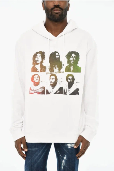 Dsquared2 Cotton Hoodie With Frontal Print In White