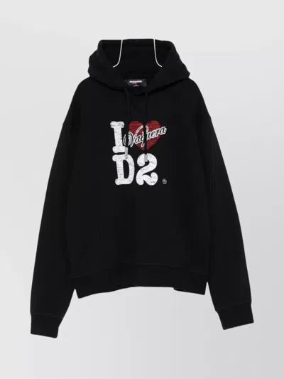 DSQUARED2 COTTON HOODIE WITH LOGO AND DRAWSTRING