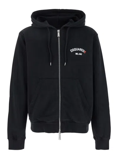 DSQUARED2 SWEATSHIRT WITH HOOD AND ZIP AND LOGO DETAIL