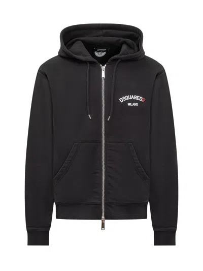DSQUARED2 SWEATSHIRT WITH HOOD AND ZIP AND LOGO DETAIL