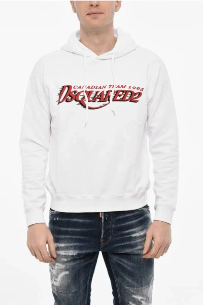 Dsquared2 Cotton Hoodie With Logo Print In White