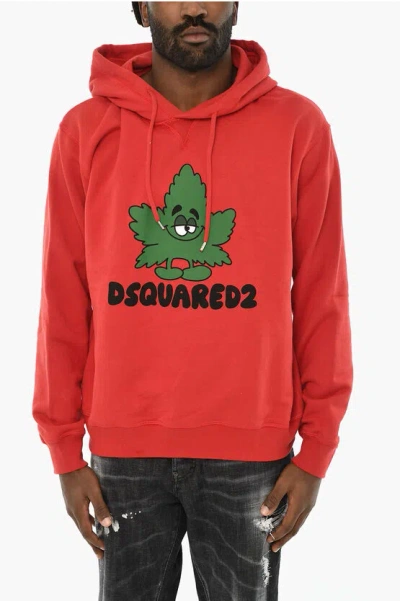 Dsquared2 Cotton Hoodie With Print In Red