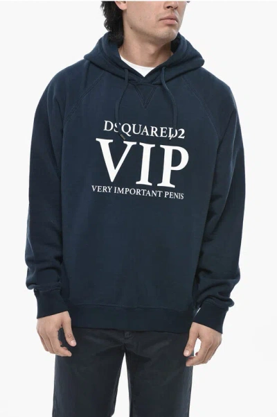 Dsquared2 Cotton Hoodie With Print In Blue