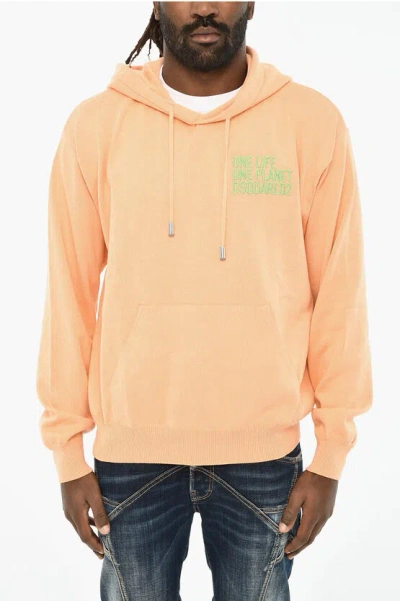 Dsquared2 Cotton Hoodie With Side Embroidery In Orange